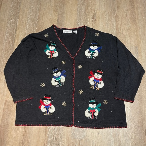 Vintage Victoria Jones 3X Ugly Christmas Cardigan‎ Sweater Snowman Holiday Party - Picture 2 of 7